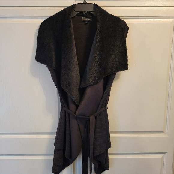 i jeans by Buffalo Sweaters - I Jeans by Buffalo Faux Fur Open Front Cardigan Vest with Tie Sash Belt